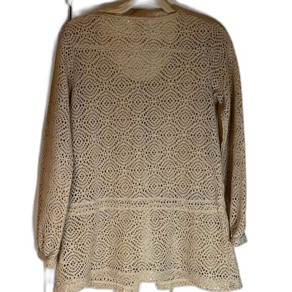 Michael by Michael Kors Business Casual Bohochic Oatmeal Crocheted Cardigan SzPS - Picture 2 of 4